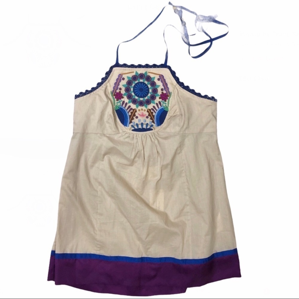 Plenty by Tracy Reece Embroidered Halter Top Boho Size 4 Tan Summer Top - Picture 2 of 10